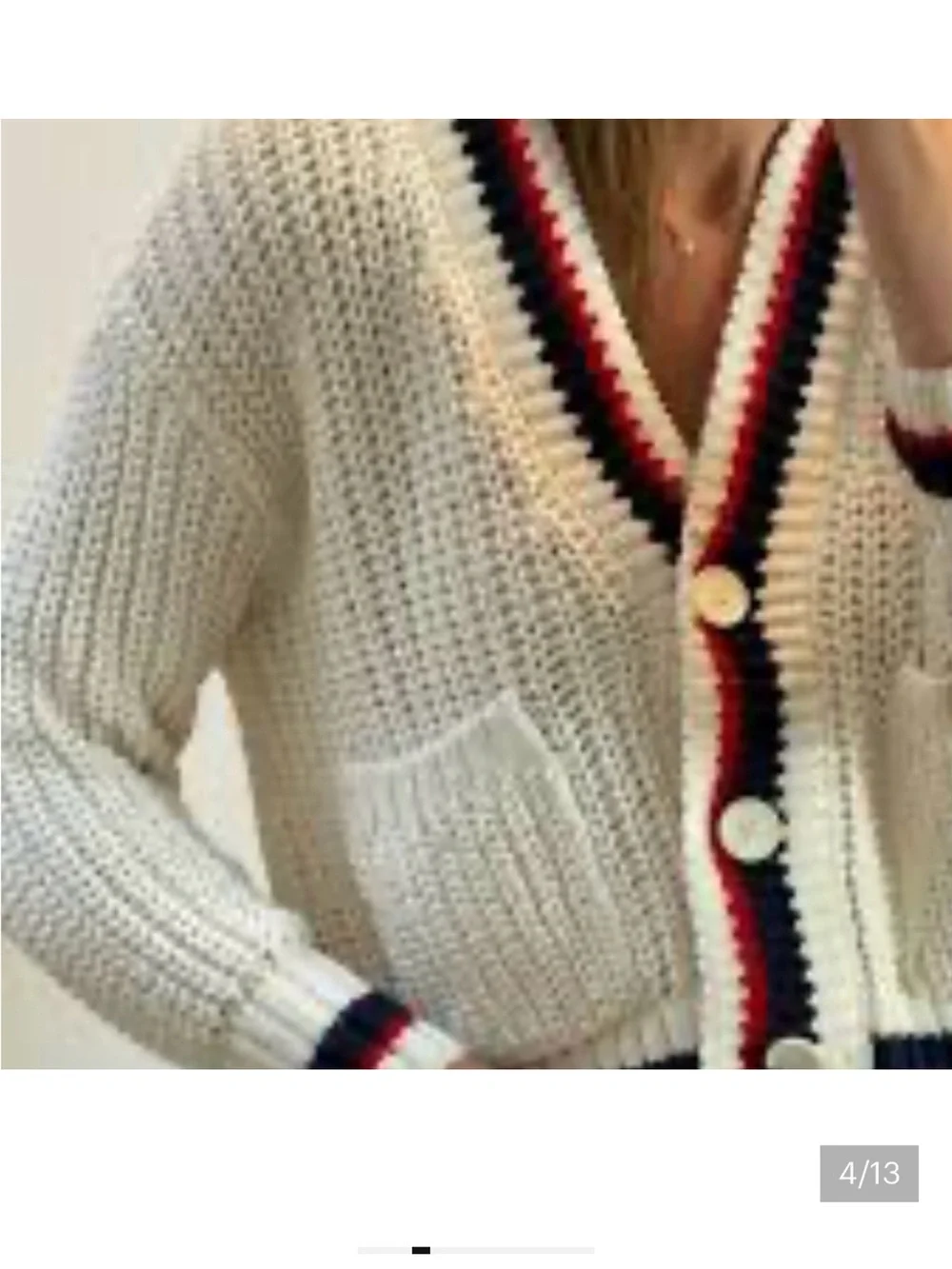 Zara women’s Cream V-Neck Button Cardigan Sweater with trim